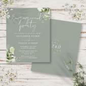 Budget Floral Sage Green Engagement Party Uitnodig