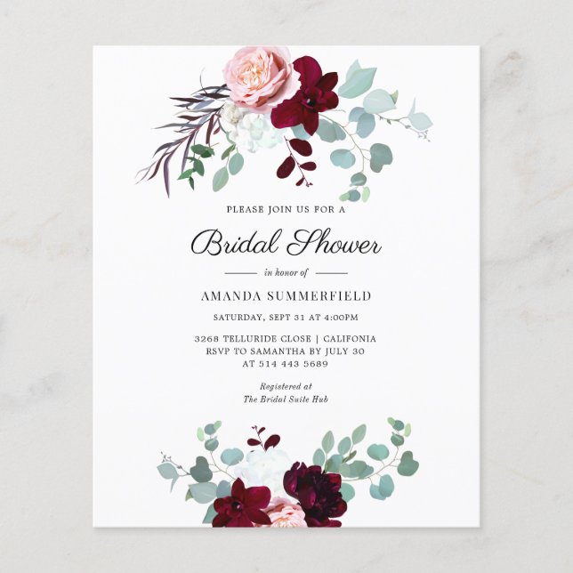 Budget Floral Script Bridal Shower Invitation (Voorkant)