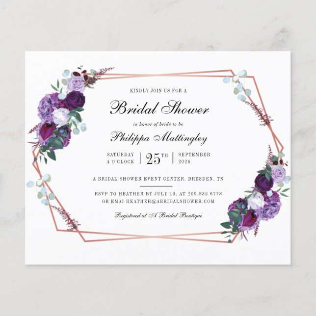Budget Floral Script Bridal Shower Invitation (Voorkant)
