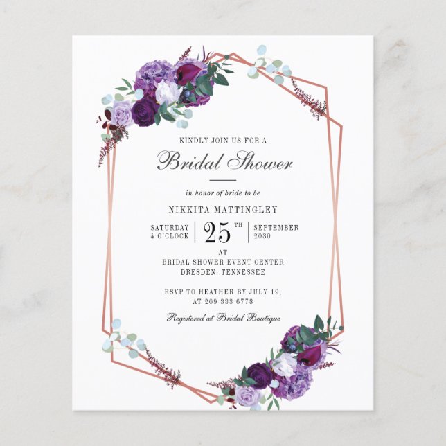 Budget Floral Script Bridal Shower Invitation (Voorkant)