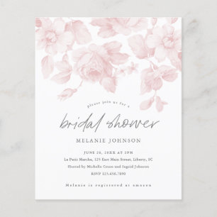 Budget Floral Script Roze Bridal Shower Uitnodigin