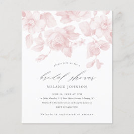 Budget Floral Script Roze Bridal Shower Uitnodigin