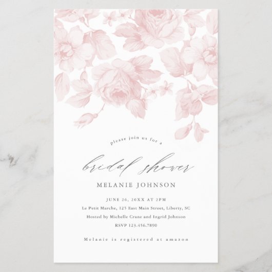 Budget Floral Script Roze Bridal Shower Uitnodigin Flyer (Voorkant)