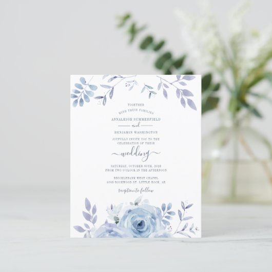 Budget Floral Script Waterverf Wedding Invitation (Staand voorkant)