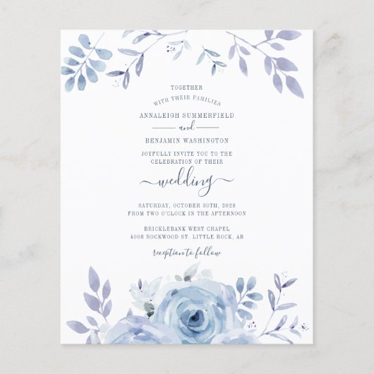 Budget Floral Script Waterverf Wedding Invitation (Voorkant)