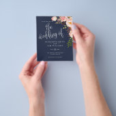 Budget Floral Simple Navy Blue Wedding Invitation Flyer (Hand)