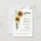 Budget Floral Sunflower Eucalyptus Save the Date Notitiekaartje (Voorkant)