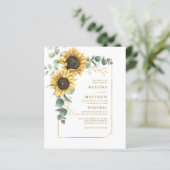 Budget Floral Sunflower Eucalyptus Wedding Invite (Staand voorkant)