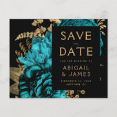 Budget Floral Turquoise Gold Wedding Save the Date (Voorkant)