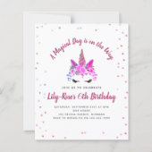 BUDGET Floral Unicorn Face Birthday Uitnodiging (Voorkant)