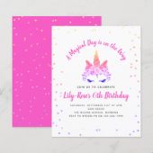 BUDGET Floral Unicorn Face Birthday Uitnodiging (Voorkant / Achterkant)