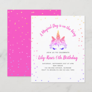 BUDGET Floral Unicorn Face Birthday Uitnodiging