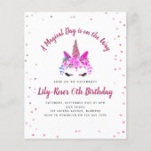 BUDGET Floral Unicorn Face Birthday Uitnodiging Flyer (Voorkant)