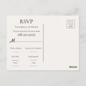 Budget Floral Waterverf Black Wedding RSVP Briefkaart (Achterkant)