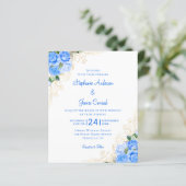 Budget Floral Waterverf Blue Wedding Invitation (Staand voorkant)