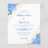 Budget Floral Waterverf Blue Wedding Invitation (Voorkant)