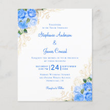 Budget Floral Waterverf Blue Wedding Invitation