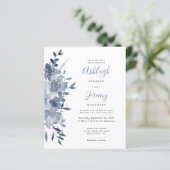 Budget Floral Waterverf Dusty Blue Wedding Invite (Staand voorkant)