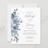 Budget Floral Waterverf Dusty Blue Wedding Invite (Voorkant)