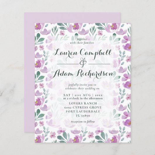Budget floral Waterverf Wedding Invitation (Voorkant / Achterkant)