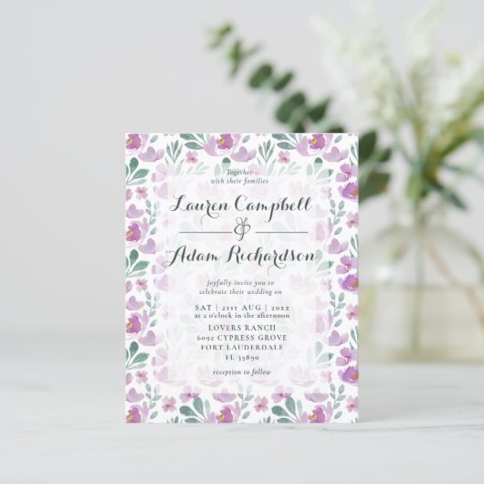 Budget floral Waterverf Wedding Invitation (Staand voorkant)