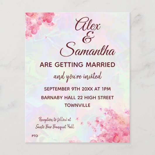 Budget Floral Waterverf Wedding RSVP & Uitnodiging Flyer (Voorkant)