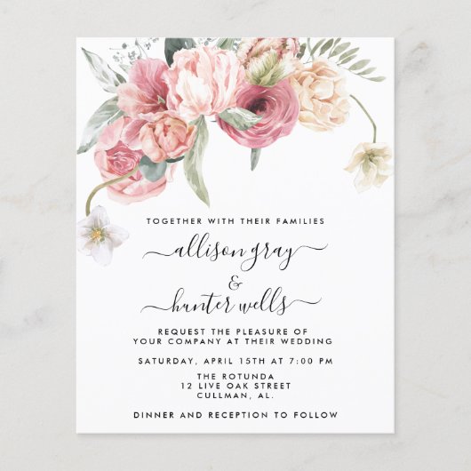 Budget Floral Wedding Invitation | Annabeth Flyer (Voorkant)