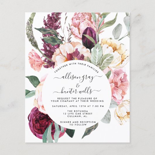 Budget Floral Wedding Invitation | Art. Flyer (Voorkant)