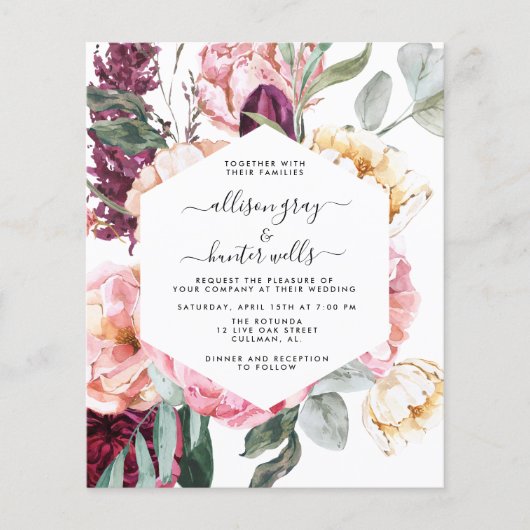 Budget Floral Wedding Invitation | Art. Flyer (Voorkant)