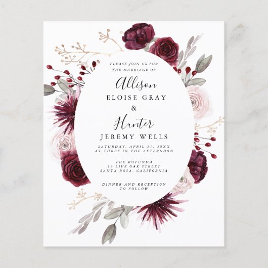 Budget Floral Wedding Invitation Flyer (Voorkant)