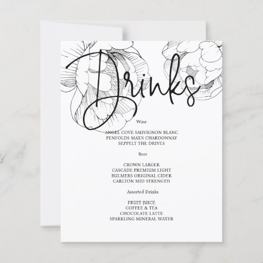 Budget Floral WEDDING MENU. Flyer (Achterkant)
