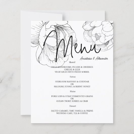 Budget Floral WEDDING MENU. Flyer (Voorkant)