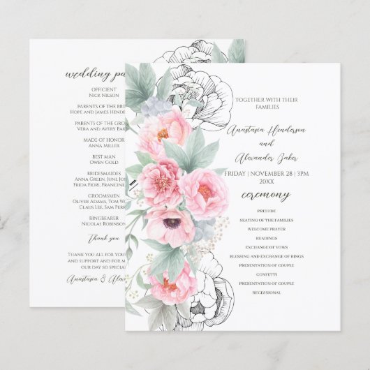 Budget Floral Wedding Program. (Voorkant / Achterkant)