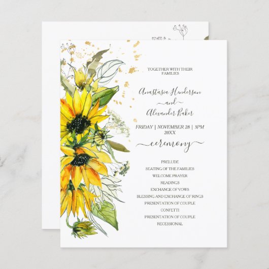 Budget Floral Wedding Program. (Voorkant / Achterkant)