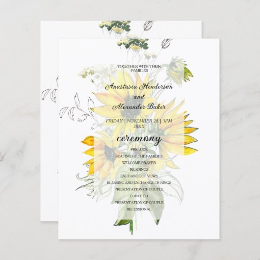 Budget Floral Wedding Program. (Voorkant / Achterkant)