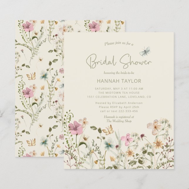 Budget Floral Wildflower Bridal Shower Invitation (Voorkant / Achterkant)