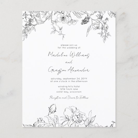 Budget Floral Wildflower Wedding Uitnodiging (Voorkant)