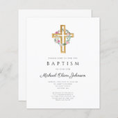 Budget Floral Wreate Cross Baptism Uitnodiging (Voorkant / Achterkant)