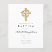 Budget Floral Wreate Cross Baptism Uitnodiging (Voorkant)