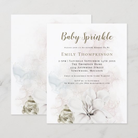 Budget Florals Gender Neutral Baby Sprinkle Shower (Voorkant / Achterkant)