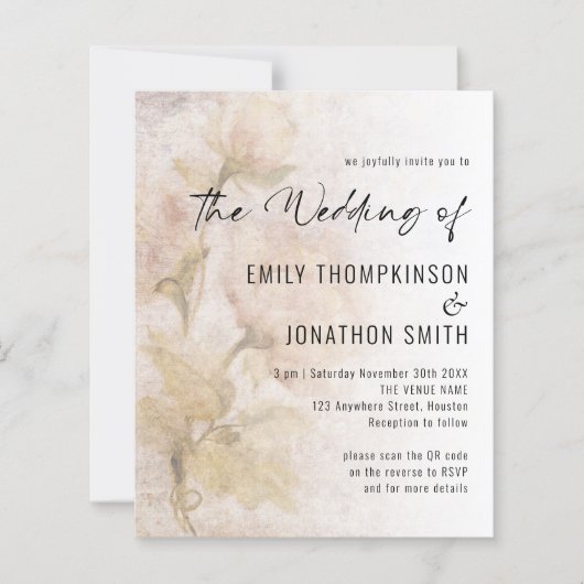 Budget  Florals QR Code Wedding Invite (Voorkant)