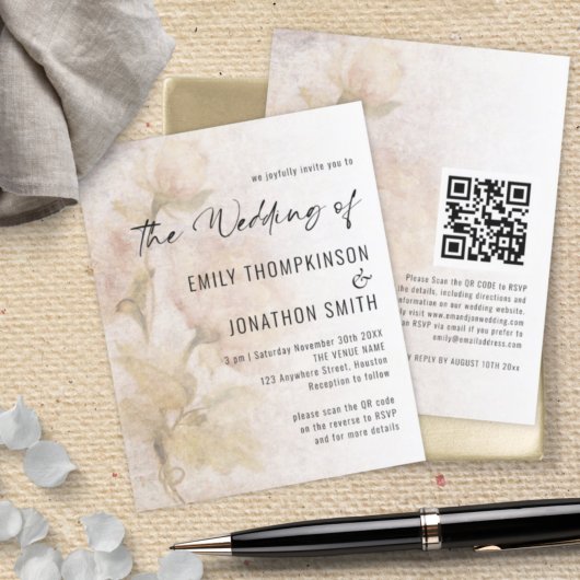 Budget  Florals QR Code Wedding Invite