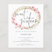 Budget Florals Sweet Sixteen uitnodiging (Voorkant)