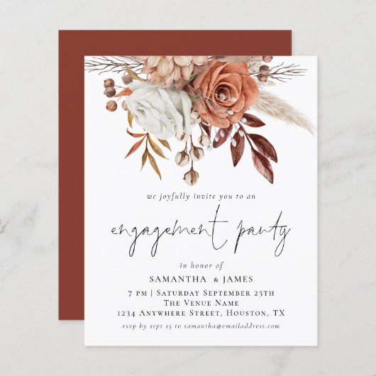 Budget Florals Terracotta Engagement Party nodigt  (Voorkant / Achterkant)