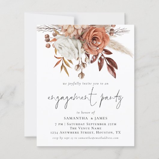 Budget Florals Terracotta Engagement Party nodigt  (Voorkant)