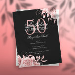 Budget Florence Party Roos Gold Black Kaart<br><div class="desc">Elegant 'Birthday Party Program' met Floral Arrangement in Roos Gold & Black met aangepaste tekst.</div>