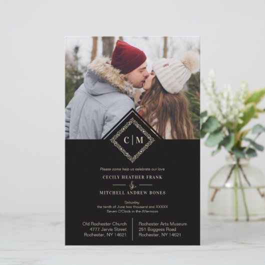 Budget Flourish Black Luxury Wedding Initials (Staand voorkant)