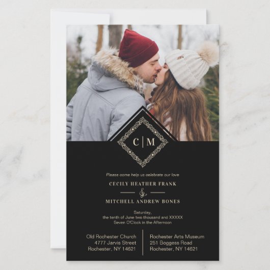 Budget Flourish Black Luxury Wedding Initials (Voorkant)