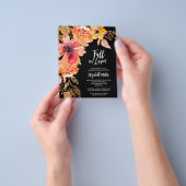 Budget Flowers op Black Bridal Shower Invitation Flyer (Hand)