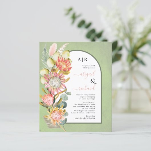 BUDGET Flowers QR code green bruiloft Uitnodiging (Staand voorkant)